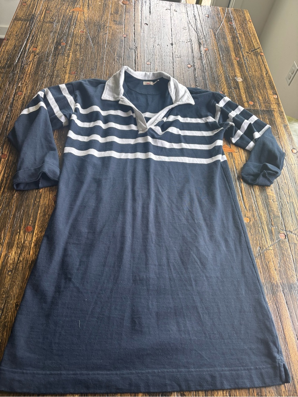 Faherty Navy & White Striped Long-Sleeve Rugby Tee dress 100% cotton